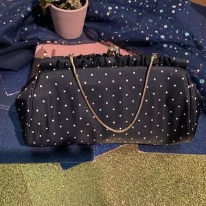 BANANA REPUBLIC SILK-LIKE FABRIC BLACK GOLD POLKA DOT KISS LOCK CLUTCH Bag GORG